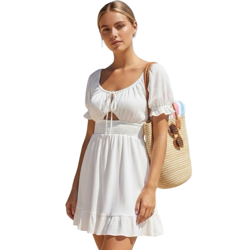 NWT Cider White Mini‎ Dress with Ruffle Hem Summer Vacay Boho Y2K
